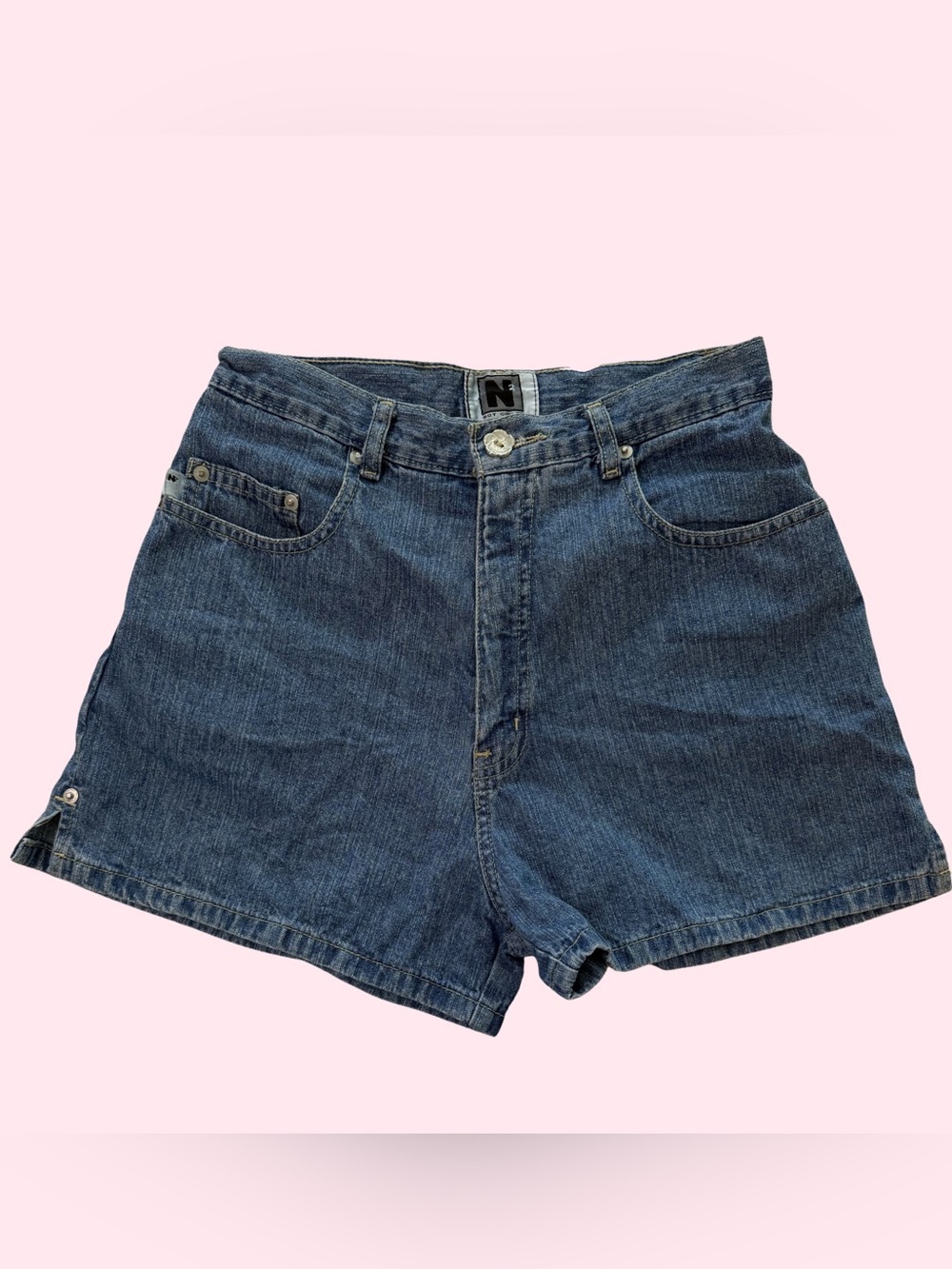 Vintage Dark Blue Denim Kids' Shorts with Flower Button — Classic Casual Fit